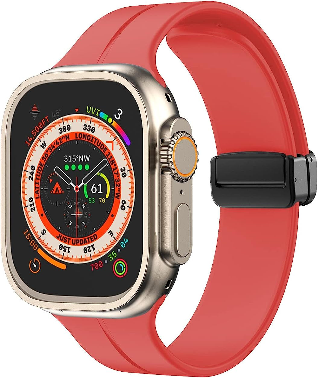 Meyzeli Compatible with Apple Watch Band 38Mm 40Mm 41Mm 42Mm 44Mm 45Mm 49Mm for Women Men, Soft Silicone Magnetic Buckle Sport Watch Band for Apple Watch SE Iwatch Series 8 7 6 5 4 3 2 1 Ultra  Meyzeli Red- Black Buckle 42mm/44mm/45mm/49mm 