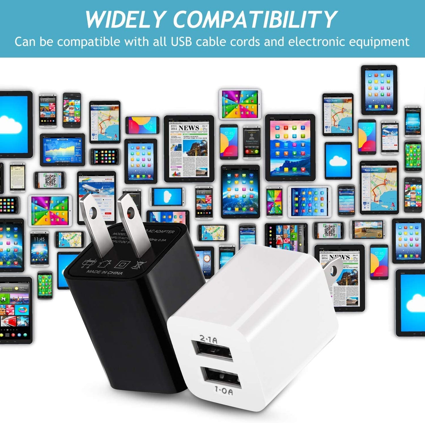 12 Pieces Dual Port USB Wall Charger USB Charger Adapter Quick Charger Cube 2.1A USB Charger Wall Plug Charging Block Replacement for Most Smartphones and Tablets (Multiple Colors)  Zhanmai   