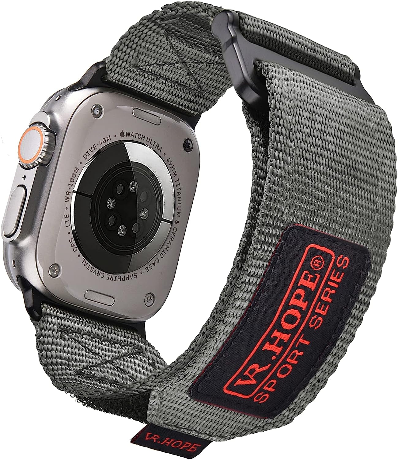 V.R.HOPE Watch Band Compatible with Apple Watch Ultra 49Mm 45Mm 44Mm 42Mm 41Mm 40Mm 38Mm for Men, Paracord Woven Braided Wristbands Sport Style for Iwatch Ultra Series 8 7 6 5 4 3 2 1 SE  V.R.HOPE Grey-1 49/45/44/42mm 