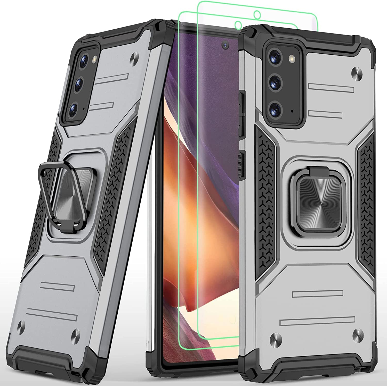 AYMECL for Note 20 Case, Samsung Galaxy Note 20 Case with Self Healing Flexible TPU Screen Protector[2 Pack], Military Grade with Kickstand Protective Case for Samsung Galaxy Note 20 5G-Blue  AYMECL Note 20 Silver  