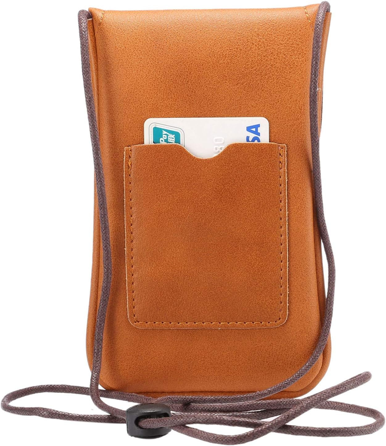 Cell Phone Neck Pouch, Techcircle PU Leather Carrying Bag with Credit Card Holder Adjustable Strap, Small Travel Purse for Iphone 11 XR XS Max SE 8 7 6 Plus, Galaxy S10 S7 Edge A10 J7, Moto G6 (Brown)  Techcircle   