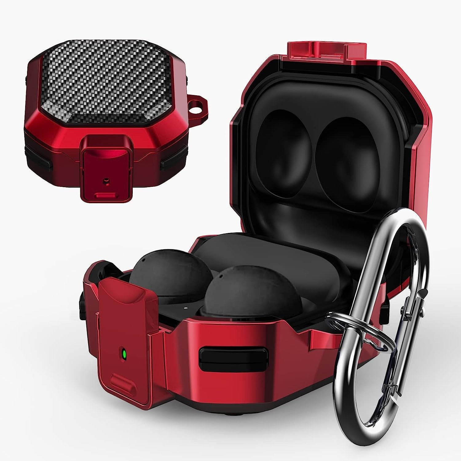 Lopnord for Galaxy Buds 2 Pro Case/Galaxy Buds Pro Case/Galaxy Buds 2 Case/Galaxy Buds Live Case with Lock, Carbon Fiber Shockproof Cover for Galaxy Buds Pro Case Samsung Earbuds with Keychain  Lopnord US Carbon Fiber Black+Red  