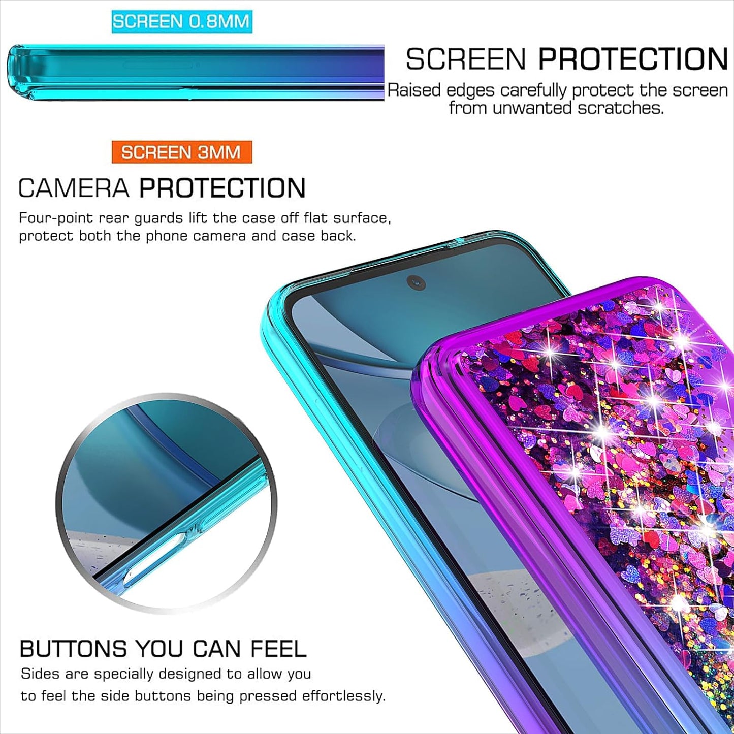 YZOK for Moto G 5G 2023 Case,Motorola G 5G 2023 Case,With HD Screen Protector,Gradient Quicksand Glitter Liquid Floating Girls Cute Phone Case for Motorola Moto G 5G 2023 (Teal/Purple)  YZOK   