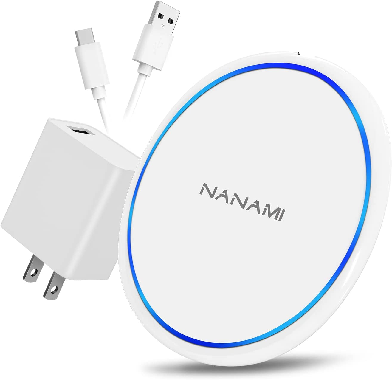 NANAMI Fast Wireless Charger, 7.5W Qi Certified Charging Pad with QC3.0 Adapter USB Charger for Iphone 14/13/13/12/11/XS Max/Xr/X/8 Plus/Airpods 2,10W Compatible Samsung S23 S22 S21 S20 S10 S9/Note 20  NANAMI White  