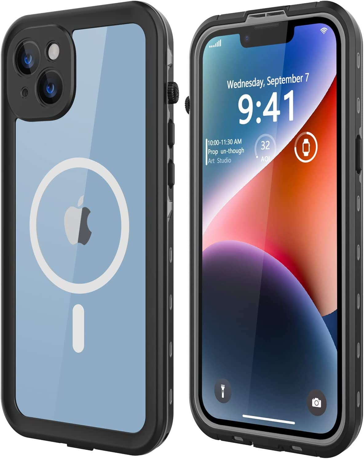 Dewfoam Waterproof Iphone 14 plus Case - Shockproof, Dustproof, Built-In Screen Protector, Magnetic Ring, 6.7" (Black)  Dewfoam   