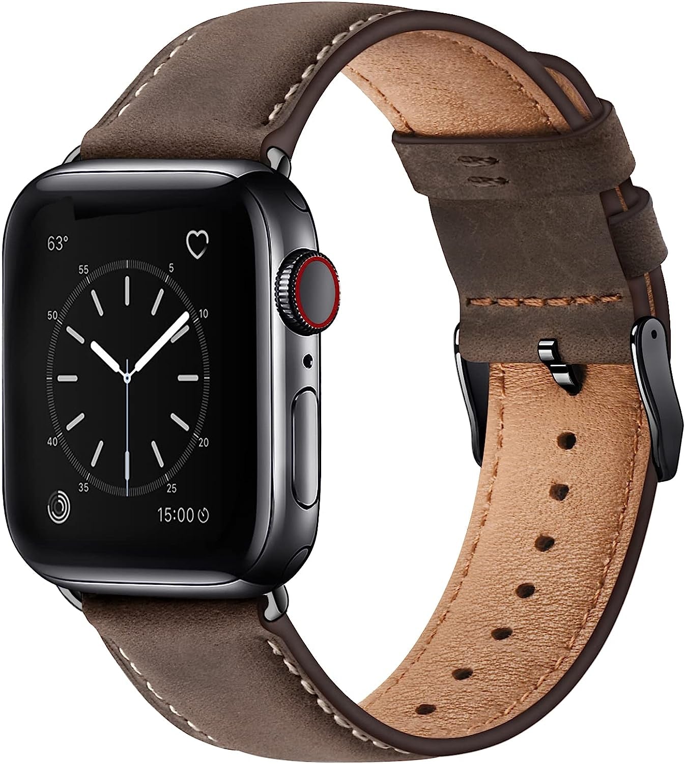SUNFWR Leather Bands Compatible with Apple Watch Band 49Mm 45Mm 44Mm 42Mm for Men Women, Top Grain Genuine Leather Replacement Strap for Iwatch Ultra SE2 SE Series 8 7 6 5 4 3 2 1  SUNFWR Coffee/Black 42mm 44mm 45mm 49mm 