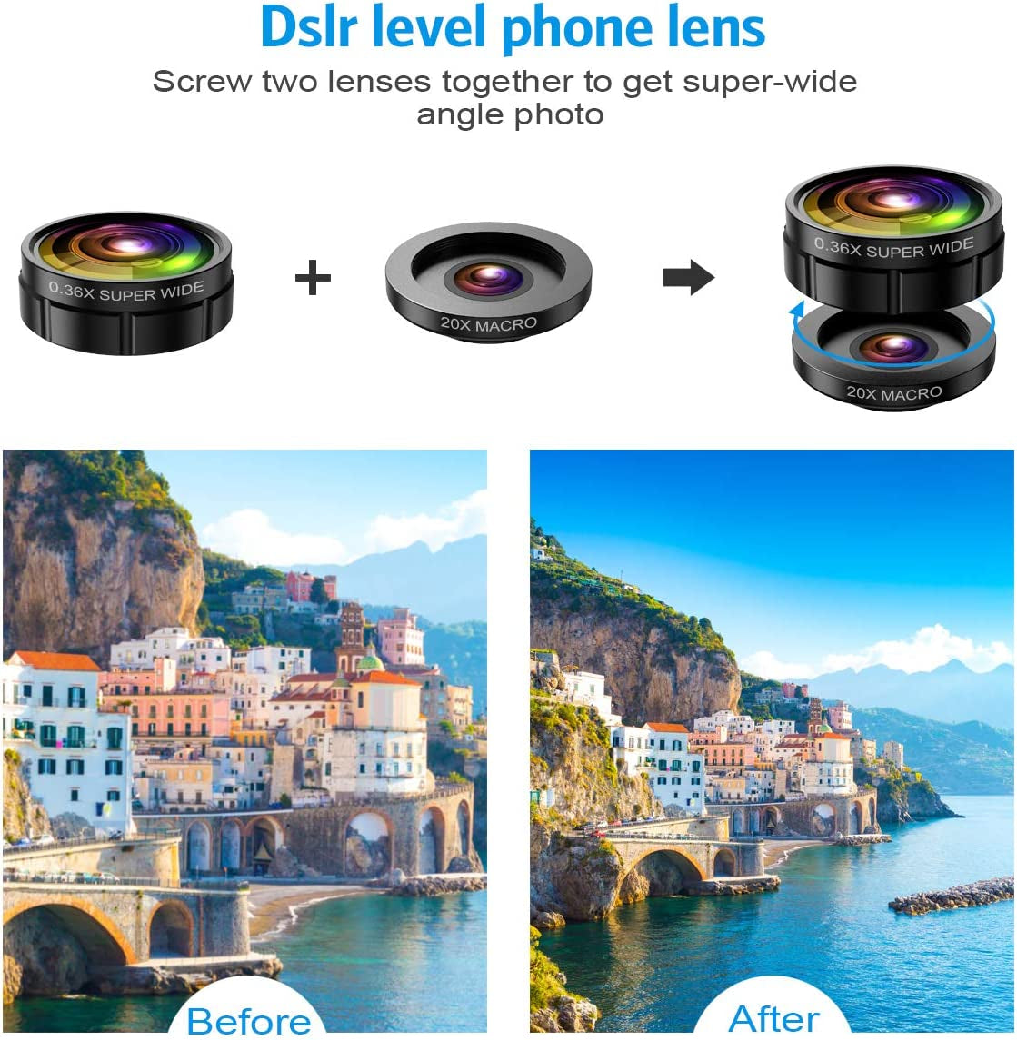 (Newest) Phone Camera Lens, 9 in 1 Lens Kit, Zoom Lens, 0.36X Wide Angle Lens + 0.63X Wide Lens + 15X Macro Lens + 20X Macro Lens + Fisheye Lens + CPL + Starburst Lens Telephoto Lens for Smartphone  Criacr   