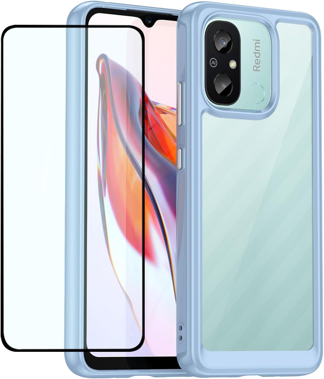 DFTCVBN Phone Case for Redmi 12C Case, Poco C55/Redmi 11A 22120RN86G Case with HD Screen Protector, Soft Bumper with Clear Crystal PC Hard Back Shockproof Cover Cases for Xiaomi Redmi 12C Clear  DFTCVBN Blue  