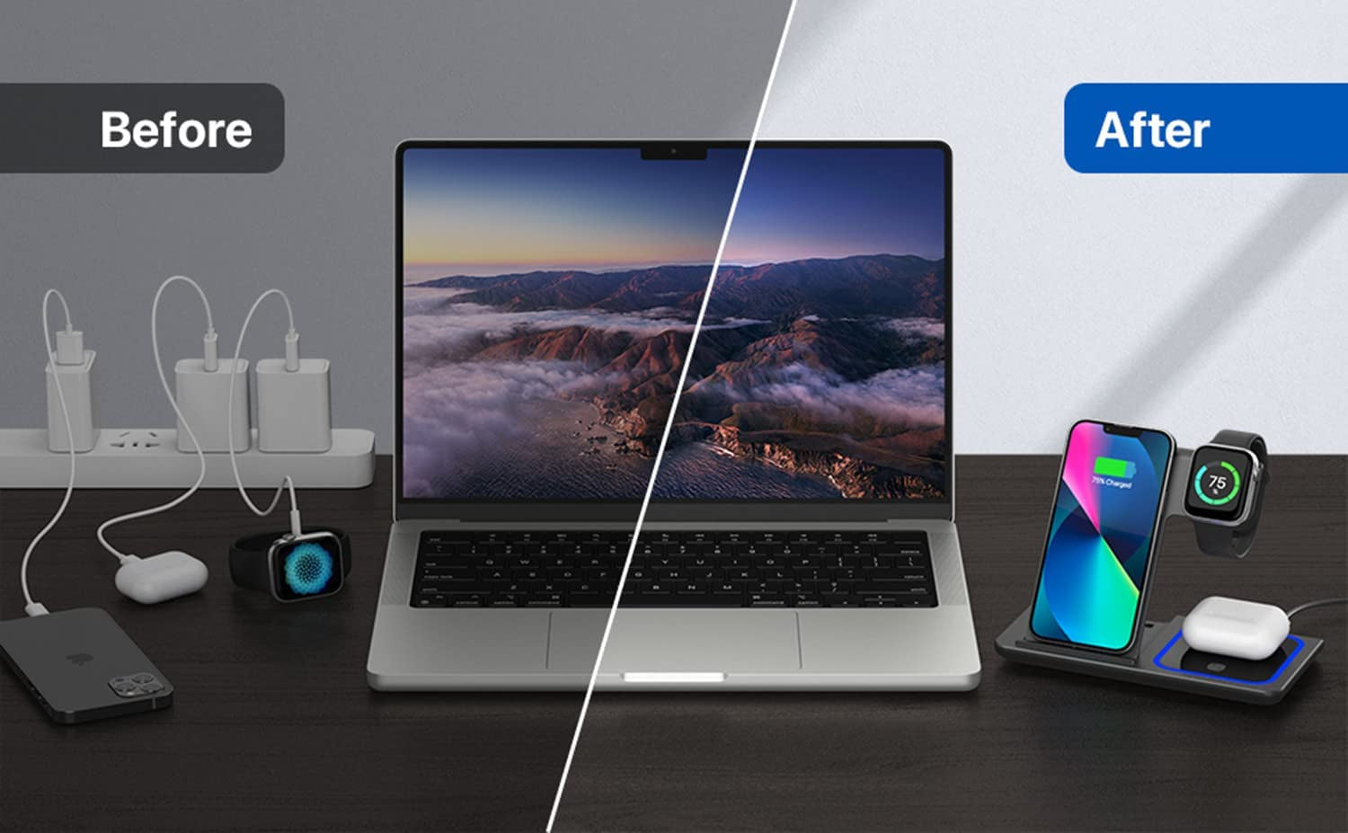 Wireless Charger, 3 in 1 Wireless Charging Station, Fast Wireless Charger Stand for Iphone 14/13/12/11/Pro/Max/Xs/Xr/X/8/Plus, for Apple Watch 8/7/6/5/4/3/2/SE, for Airpods 3/2/Pro(Black)  YOXINTA   