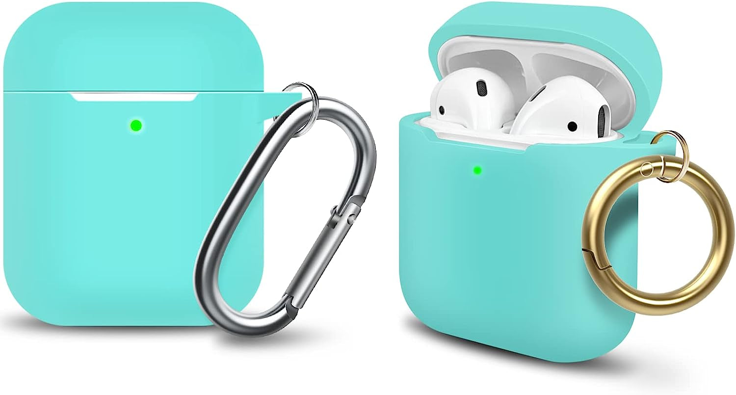 MOLOPPO Case Cover Compatible with Airpods, Soft Silicone Protective Cover with Keychain for Women Men Compatible with Apple Airpods 2Nd 1St Generation Charging Case, Front LED Visible- Milk Tea  MOLOVA O-Teal  