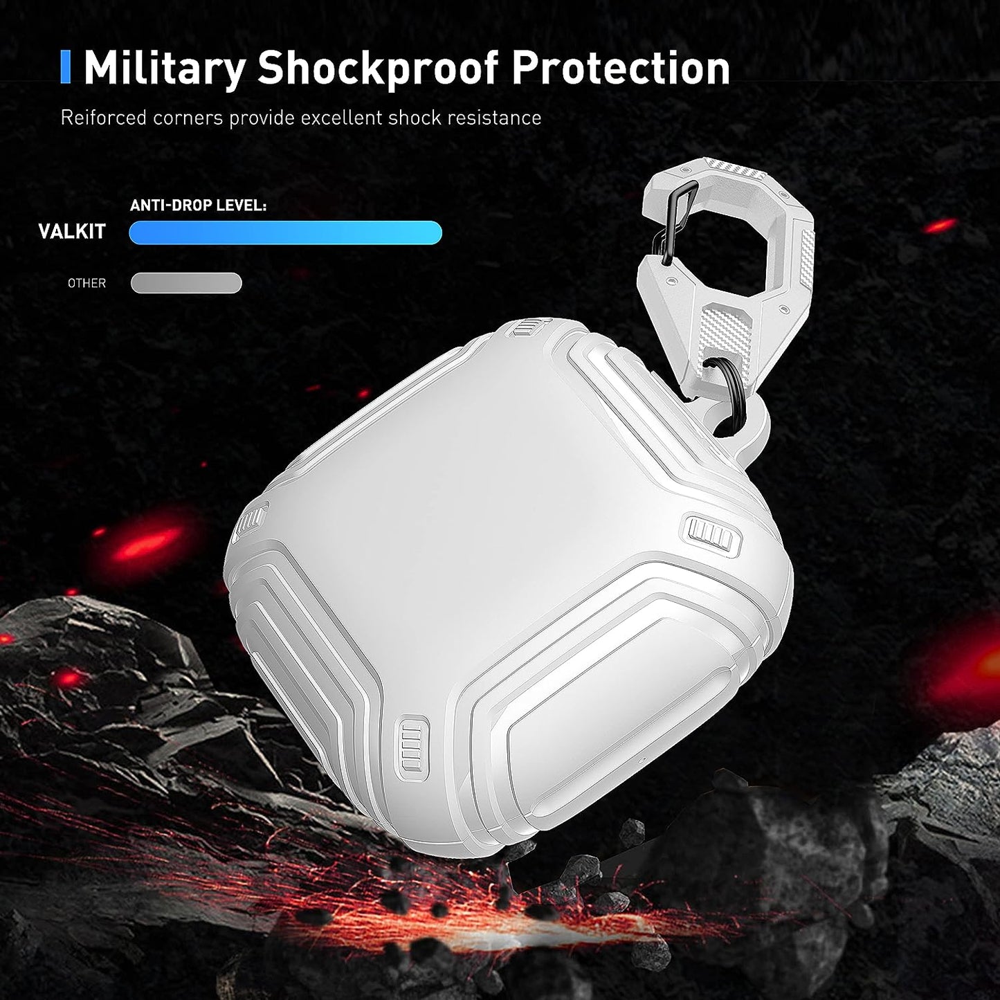 Valkit Compatible Beats Fit Pro Case Cover, Full Body Shockproof Military Shell Cool Protective Cover Skin with Keychain Men Women for New Beats Fit Pro Earbuds 2021, White  VKT   