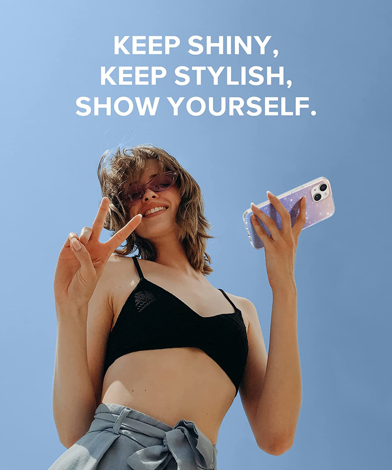 BERFY for Iphone 14 Case Glitter, with 2X Screen Protector + 2X Camera Lens Protector, [Not Yellowing] Sparkly Crystal Shockproof Hard Back Slim Protective Phone Cover for Women, 6.1" (Gradient)  BERFY   