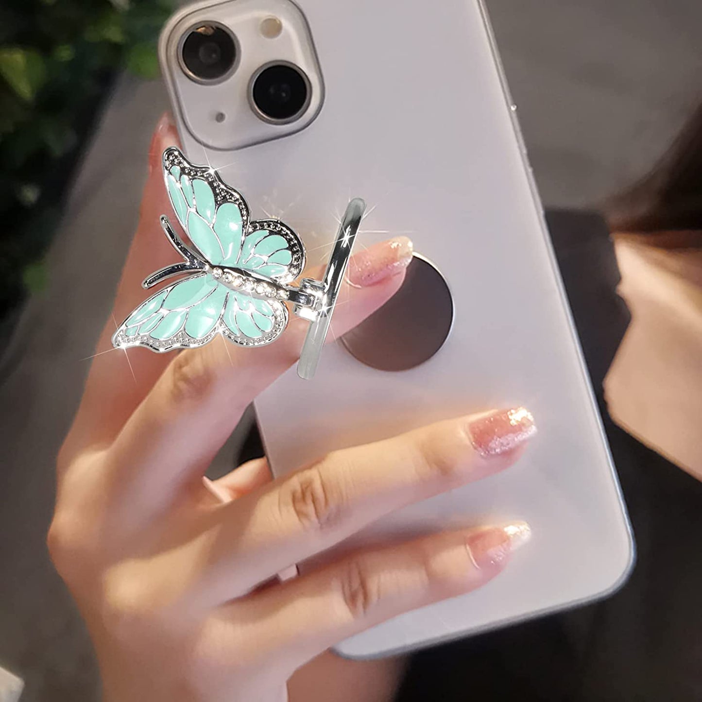 LSL Cute Butterfly Cell Phone Ring Holder 360°Rotation Metal Finger Stand Kickstand Universal Compatible with Iphone Samsung Galaxy LG Google Pixel Ipad Three Pack Pink Blue Purple Pretty Butterfly  LSL Light Green  