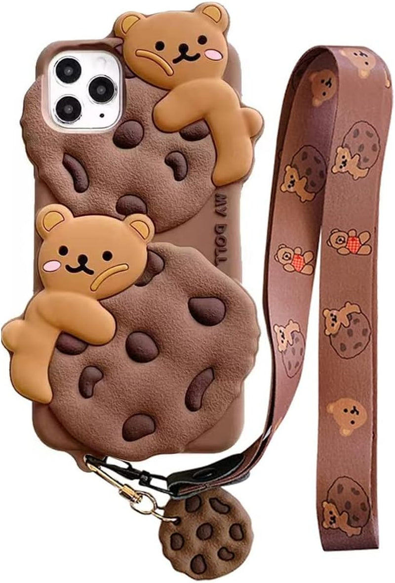 Yatchen for Iphone 13 Case Cookie Bear Kawaii Phone Cases,Cute Iphone 13 Case with Strap Lanyard Keychain 3D Cartoon Bear Soft Silicone Protective Case Funny for Iphone 13 Women Girls  Yatchen Bear Cookie Iphone Xs Max 