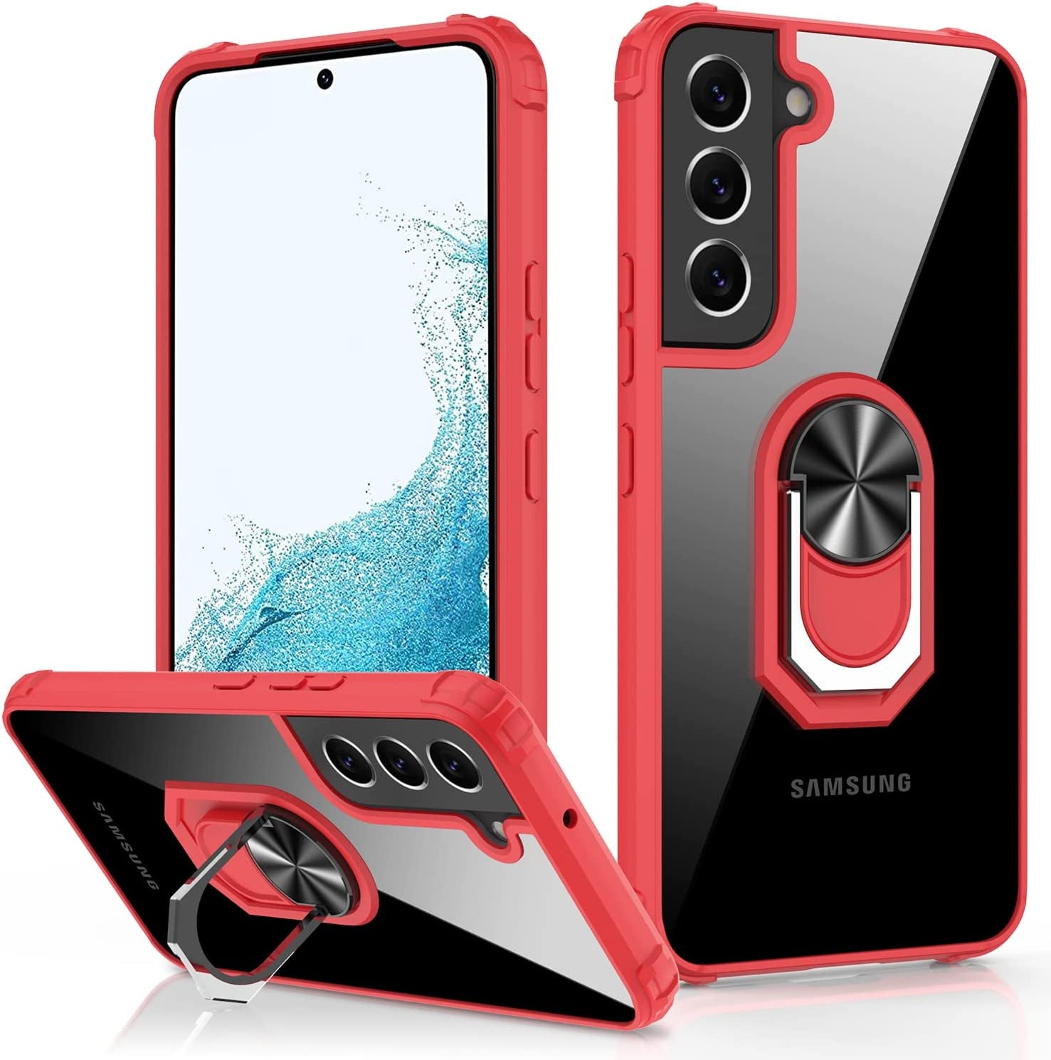 LUMARKE Galaxy S22 plus Case with Camera Cover,Samsung S22 plus Cover Pass 16Ft Drop Test Military Grade Heavy Duty Protective Phone Case with Kickstand for Samsung Galaxy S22 plus Black  LUMARKE Clear Red Galaxy S22 Plus 6.6''-M 