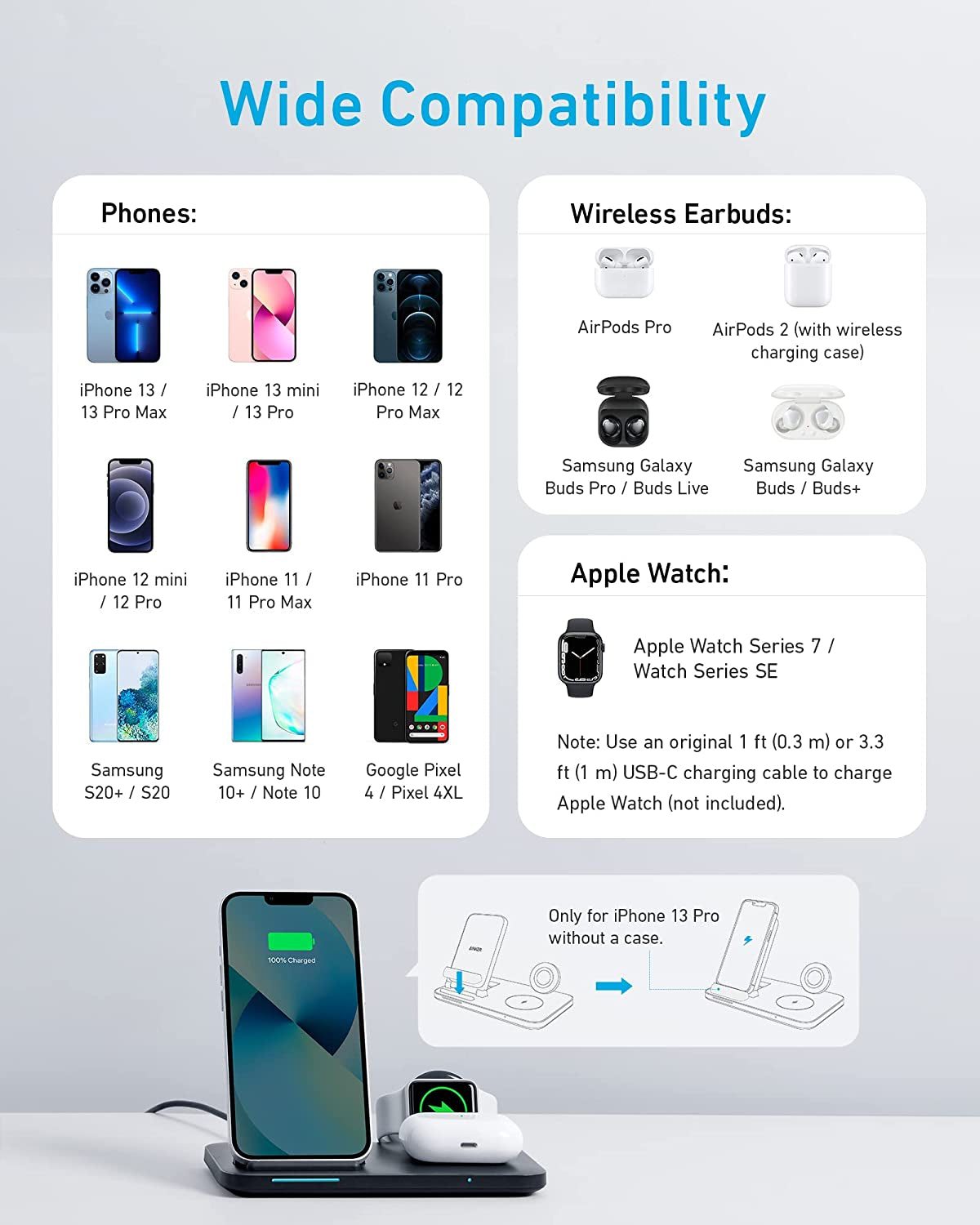 Anker Foldable 3-In-1 Wireless Charging Station with Adapter, 335 Wireless Charger, for Iphone 14/14 Pro/14 Pro Max/14 Plus, Airpods Pro, Apple Watch Series 7 / SE (Watch Charging Cable Not Included)  Anker   