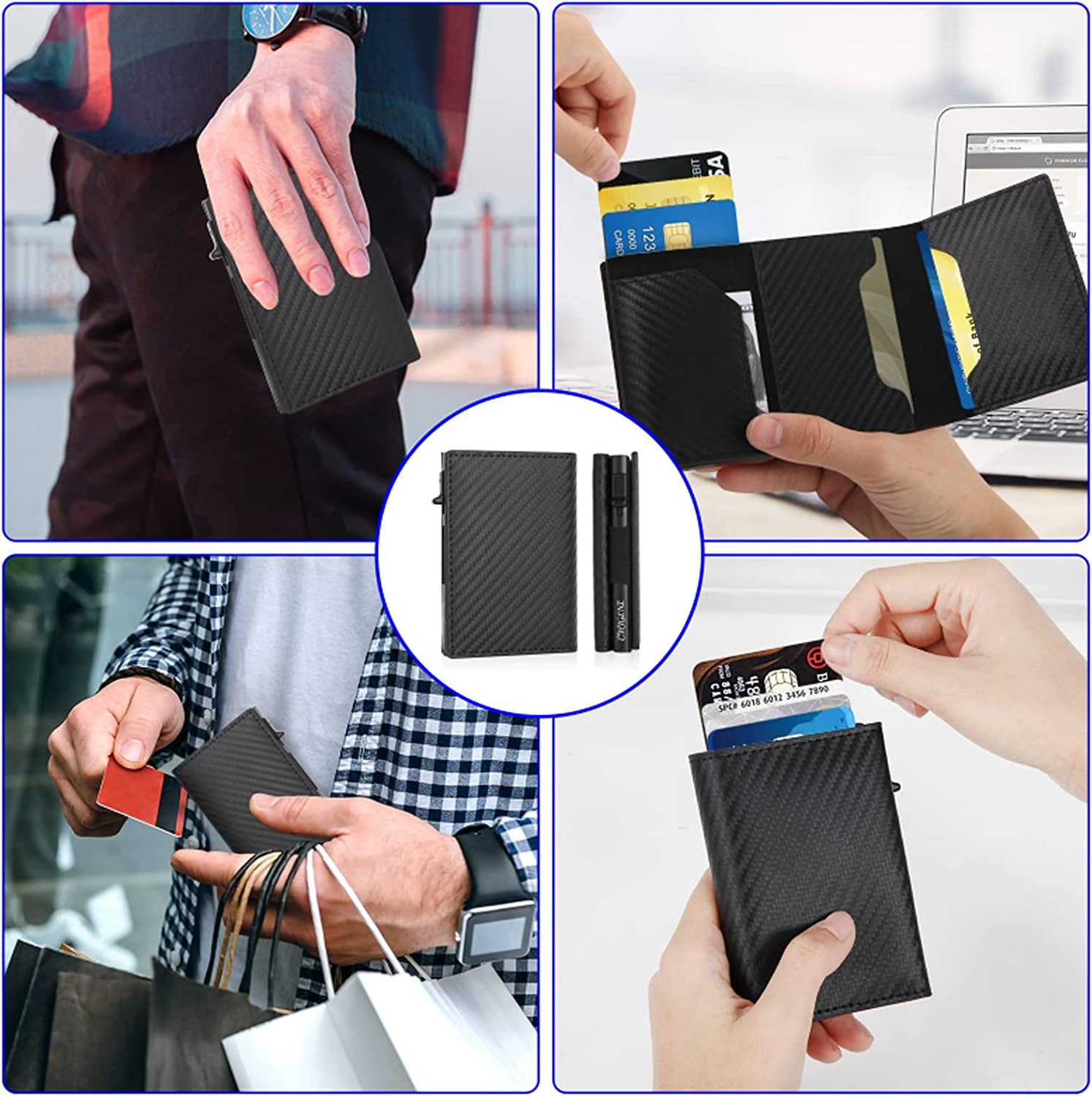 CHJGLNL Genuine Leather Slim Wallet for Men, Pop up Wallet RFID Blocking Money Credit Card Holder Minimalist Smart Wallet Ideal for Men'S Gift  CHJGLNL   