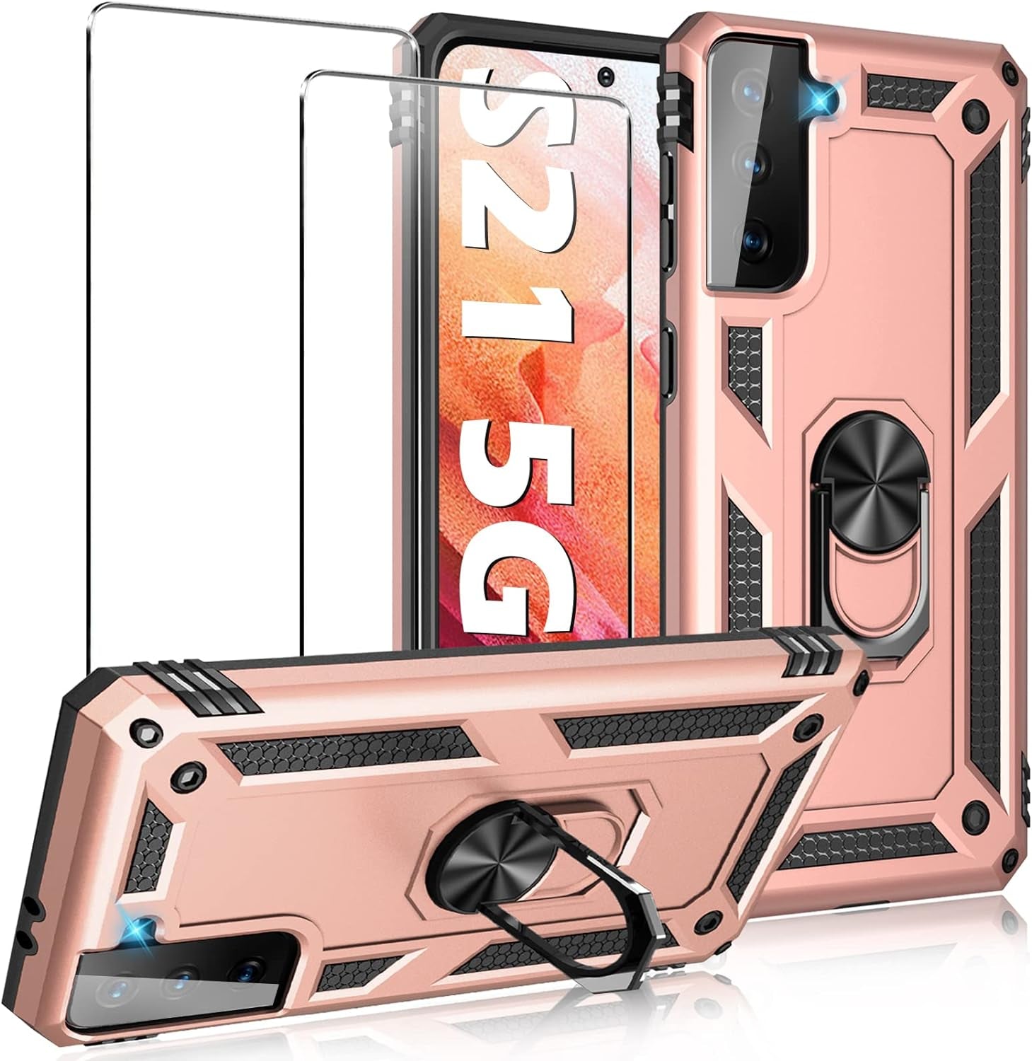 Case for Samsung Galaxy S21 5G Case Heavy Duty with Built in Screen Protector Hard Armor Military Anti-Fall Bumper Cover for Samsung S21 5G 6.2 2021 Phone Cases with Magnetic Ring Kickstand (Pink)  niter   