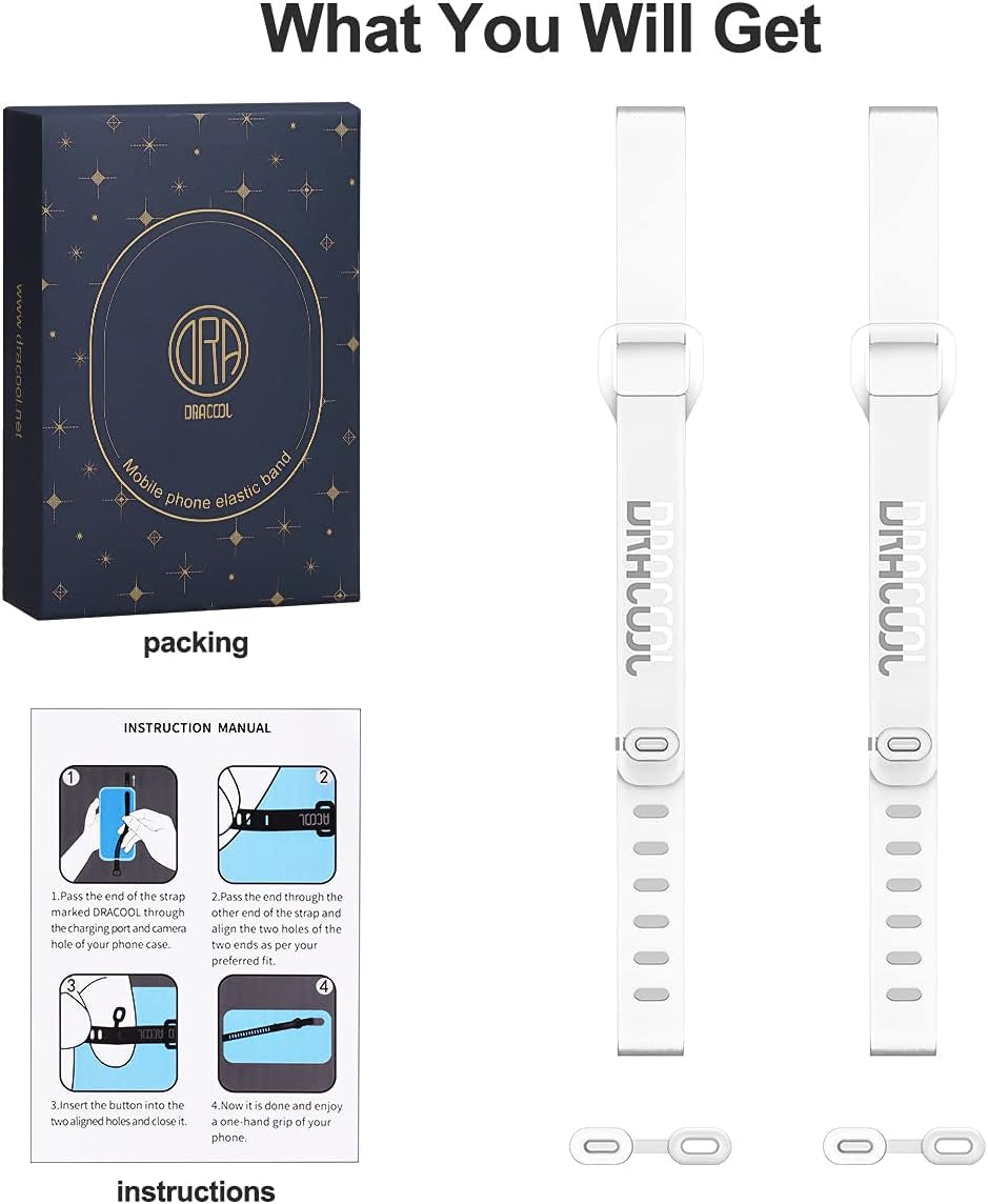 Dracool 2 PCS Silicone Phone Strap Cell Phone Grip Loop Elastic Stretching Band Hand Finger Holder Secure Slim Universal for Galaxy & Iphone Case Most Smart Phone Cases - Transparent  Dracool   