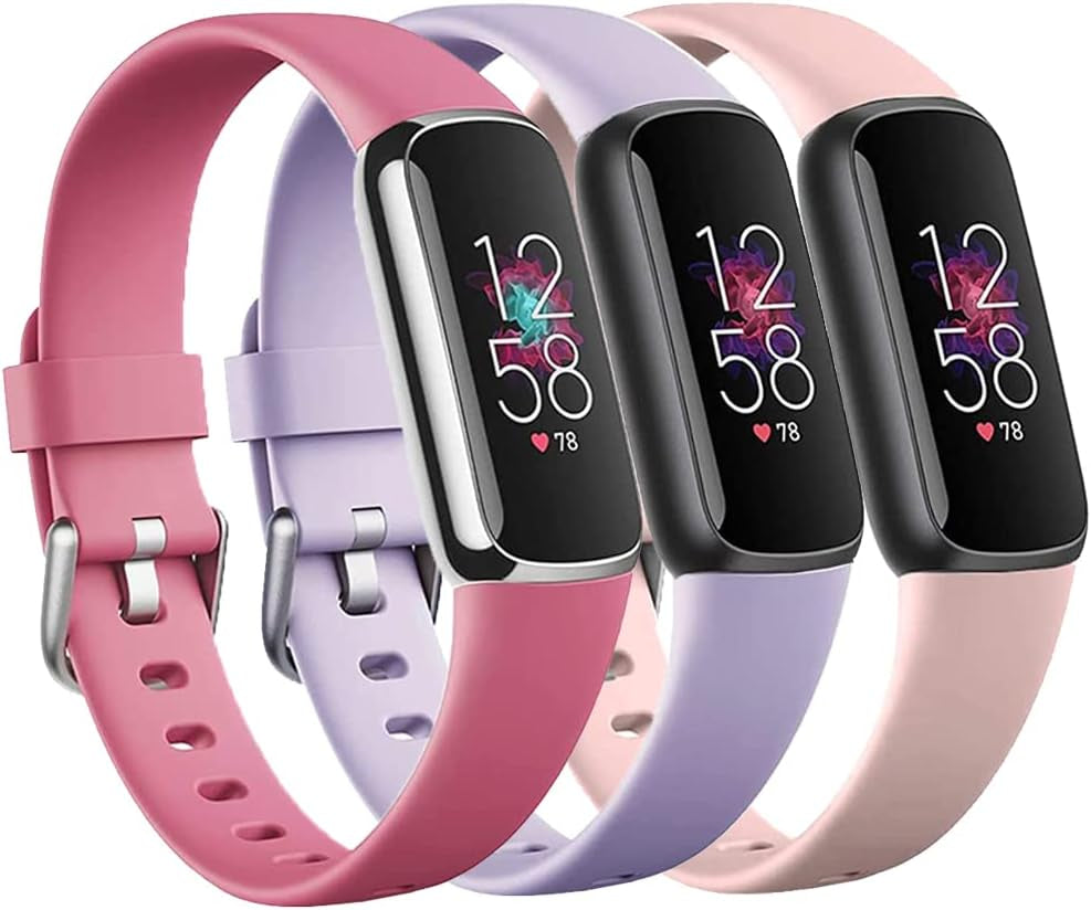 3 Pack Bands Compatible with Fitbit Luxe Bands for Women Men, Flexible Waterproof Replacement Wristband Sport Watch Strap Small  OMAIGAR Pink/Lavender/Pink Sand Large(7.1"-8.9") 
