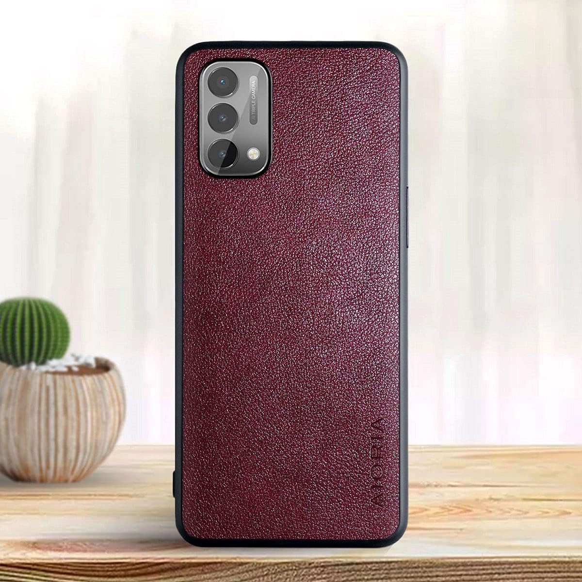 Aioria for Oneplus Nord N200 5G Case, 6.49 Inch Premium PU Leather Phone Cover Retro Design Full Protective Case for Oneplus Nord N200 5G (Dark Red)  Aioria   