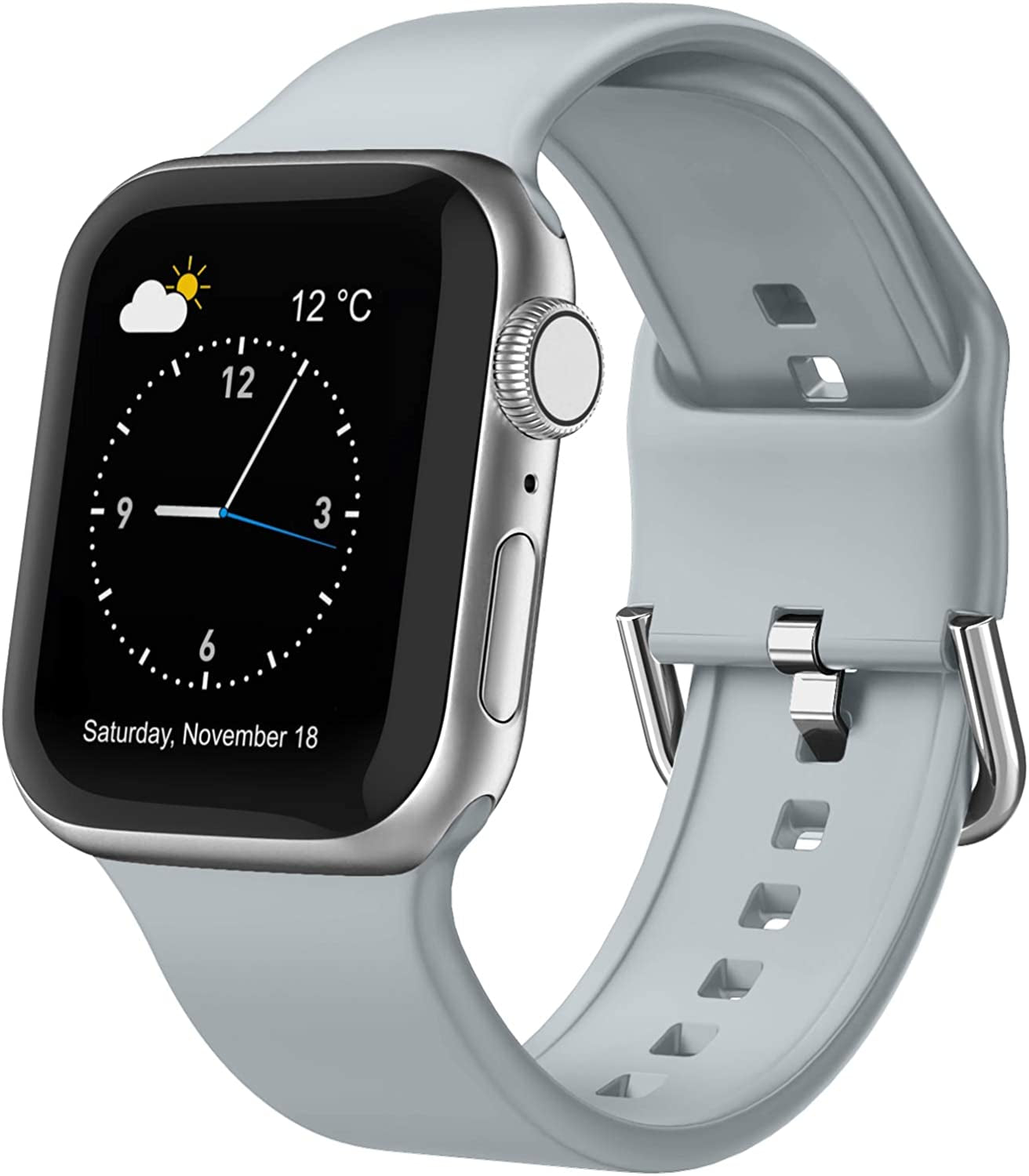 Sport Band Compatible with Apple Watch Bands 49Mm 45Mm 44Mm 42Mm 41Mm 40Mm 38Mm, Soft Silicone Wristbands Replacement Strap with Classic Clasp for Iwatch Series SE 8 7 6 5 4 3 2 1 Ultra for Women Men  Recoppa Light Grey 38mm/40mm/41mm 