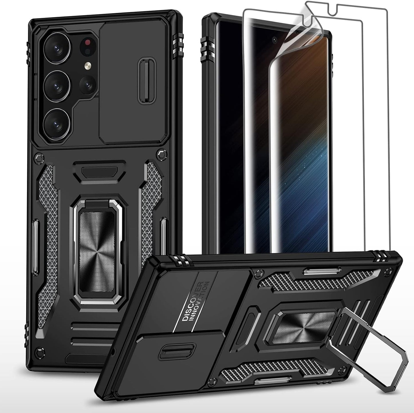 THMEIRA Samsung Galaxy S21 Ultra Case, Armor Phone Case for Samsung S21 Ultra with Screen Protector [Soft 2 Pcs] with Camera Cover, Galaxy S21 Ultra Magnetic Ring Case Anti-Fall Drop Protection, Black  THMEIRA Black Samsung Galaxy S23 Ultra Case 