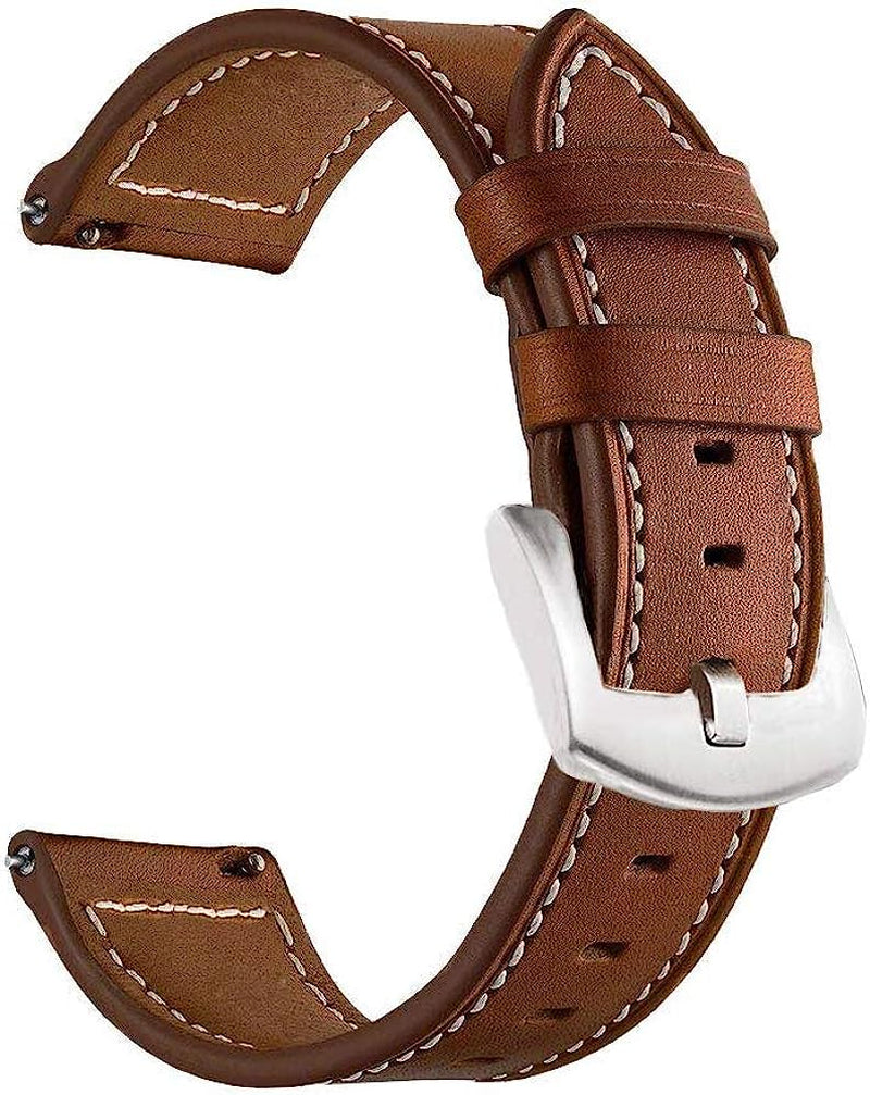 YEEJOK Vivoactive 4S 40Mm Bands Leather, 18Mm Venu 2S Bands for Men Women, Quick Released Leather Watch Strap with Metal Buckle Compatible for Garmin Vivomove 3S 39Mm Smart Watch  Yeejok Brown-Silver Buckle  