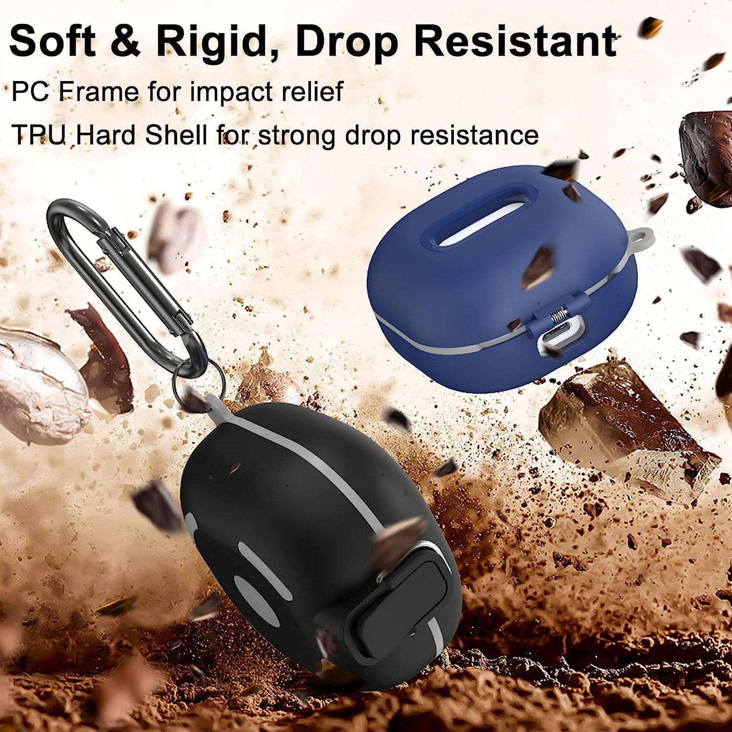 [Upgrade Secure Lock] Case for Samsung Galaxy Buds 2 Pro/Galaxy Buds 2/Galaxy Buds Pro/Galaxy Buds Live, Shock-Absorbing Protective Armor Cover TPU Hard Shell with Carabiner & Lanyard(Blue)  VAEKNVG   