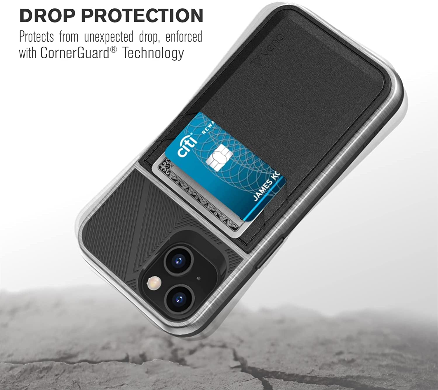 Vena Legacy Card Holder Wallet Case Compatible with Apple Iphone 13/14 (6.1"-Inch), (Compatible with Magsafe, RFID Anti-Theft) Slim Profile Card Slot Cover with Kickstand - Space Gray  Vena   