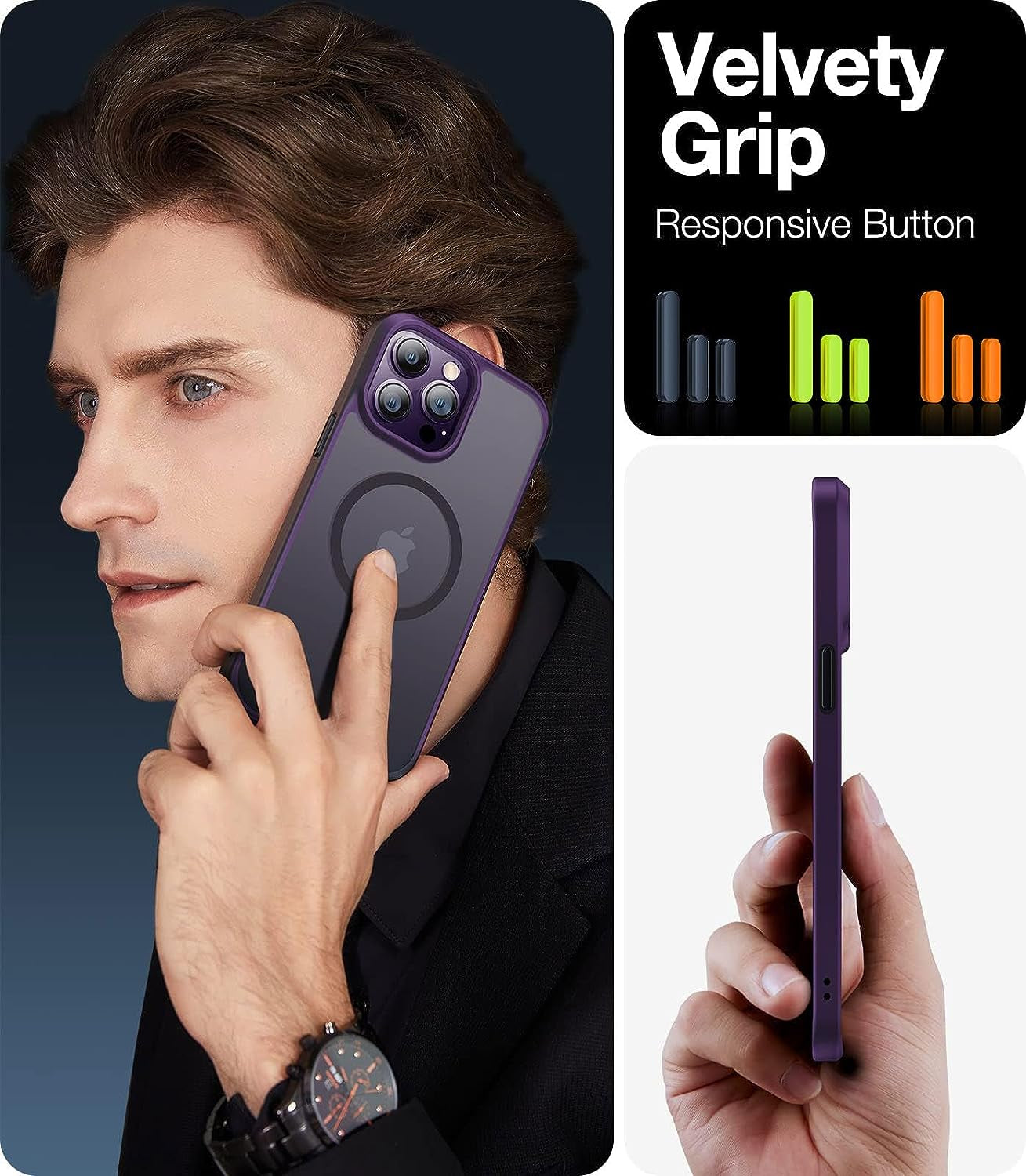 TORRAS Magnetic Guardian Iphone 14 Pro Max Case [Military Grade] [Magsafe Compatible] Slim Translucent 6.7" - Deep Purple  TORRAS   