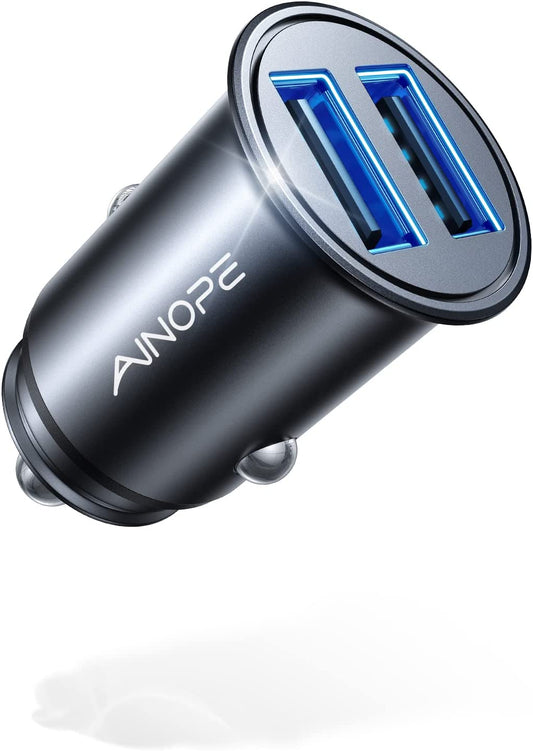 Car Charger, AINOPE Smallest 4.8A All Metal USB Car Charger Port Fast Charge Car Charger Adapter Flush Fit Compatible with Iphone 14 Pro Max/13/12/11/X/6S, Ipad Air 2/Mini 3, Samsung Note 9/S10/S9/S8  Ainope   