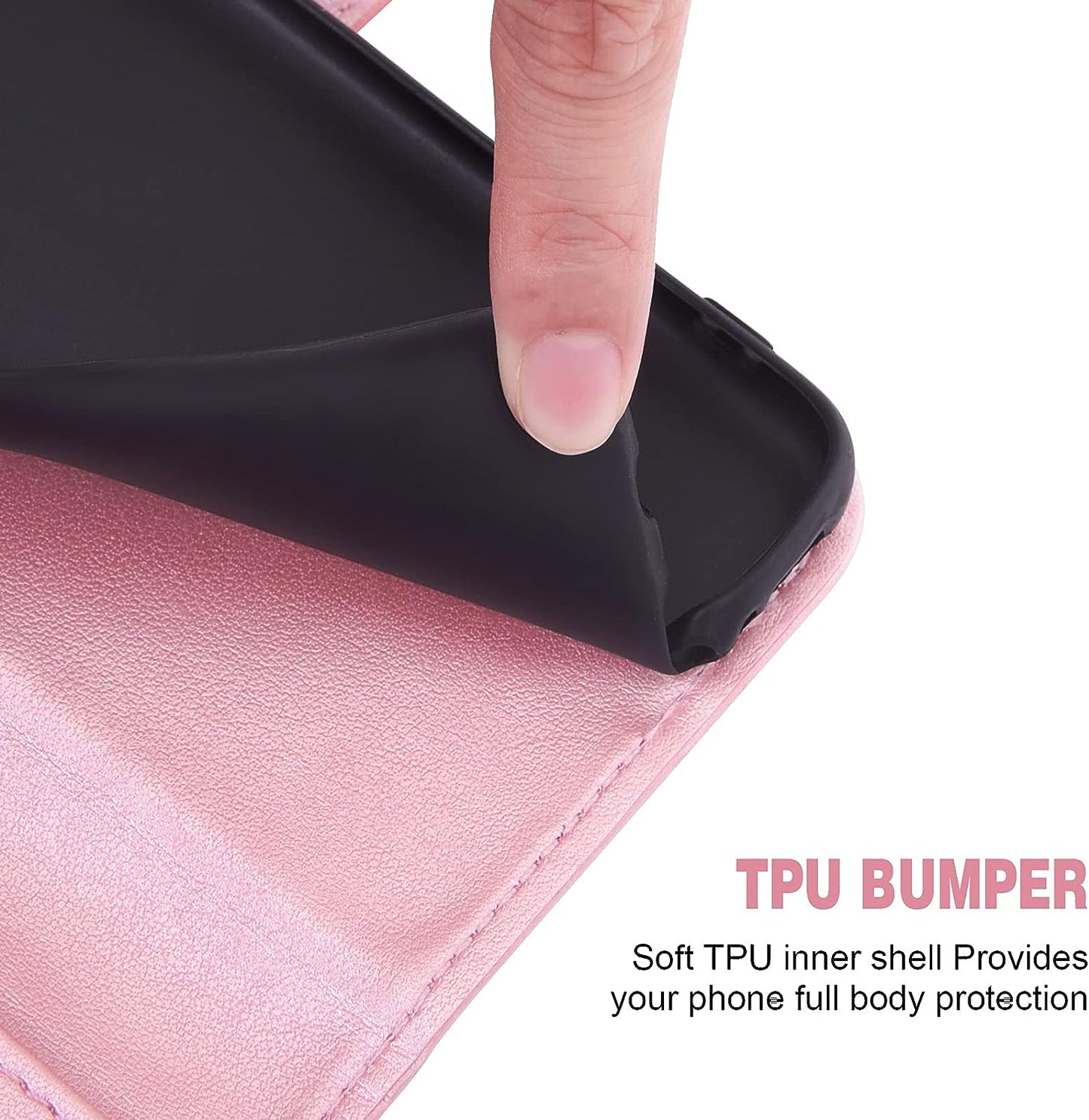 Compatible with LG G7 Thinq Wallet Phone Case Tempered Glass Screen Protector and Flip Cover Card Holder Cell for LGG7 One G 7 plus LG7 Fit Lg7Thinq 7G Thin Q G7+ G7Thinq Lgg7Thinq Women Men Rose Gold  Asuwish   