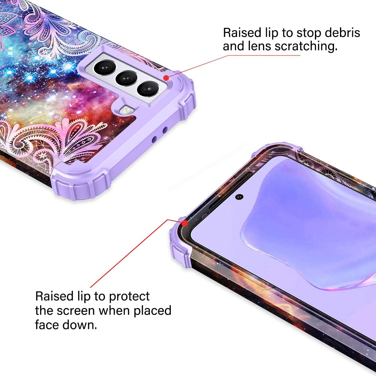 Rancase for Galaxy S21 5G Case,Three Layer Heavy Duty Shockproof Protection Hard Plastic Bumper +Soft Silicone Rubber Protective Case for Samsung Galaxy S21 5G 6.2 Inch,Purple Mandala  Rancase   