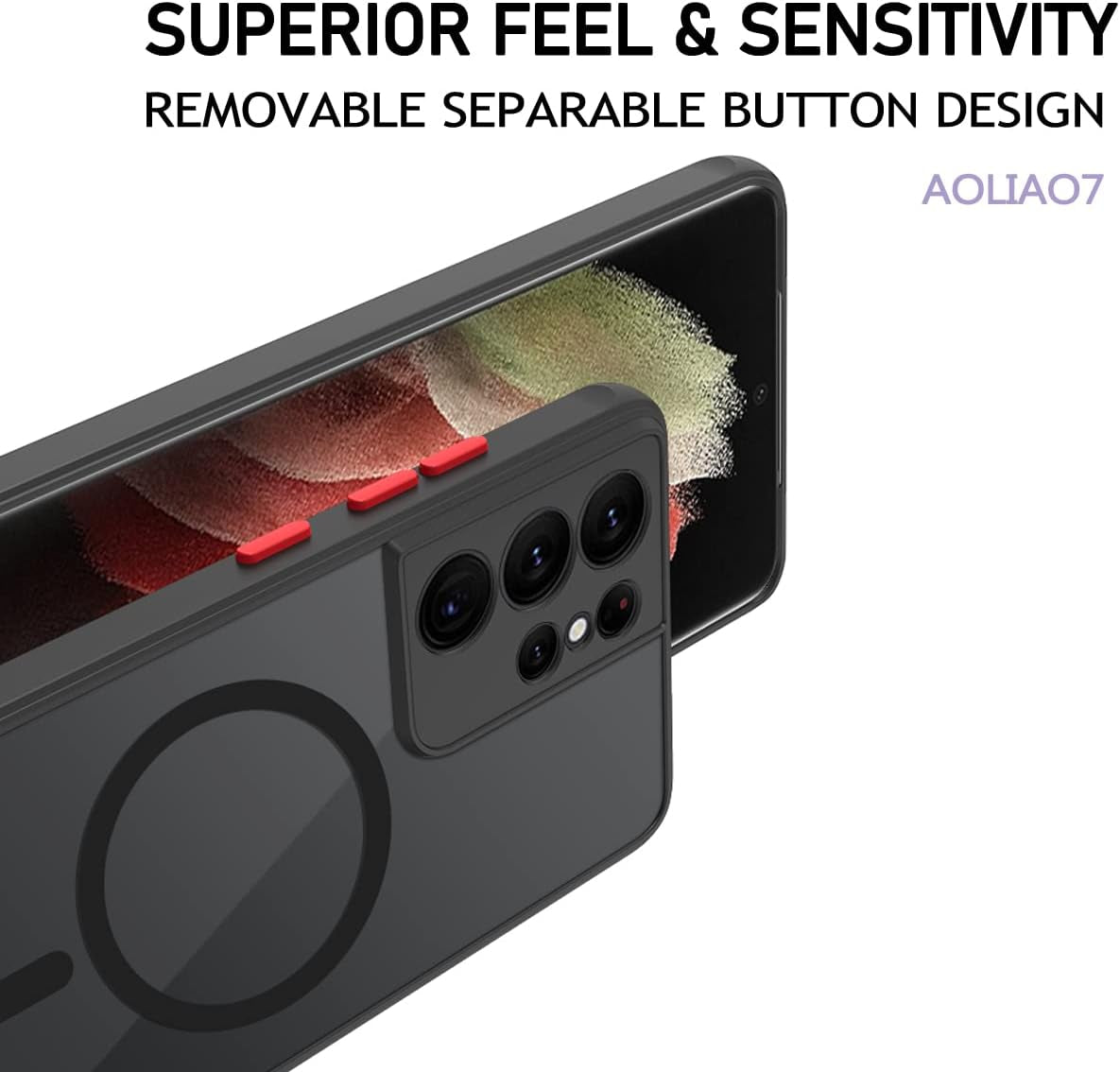 Aoliao7 Galaxy S21 Ultra Magnetic Case Compatible with Magsafe Wireless Chager, Anti-Fingerprints Black Semitransparent Screen & Camera Protection Shockproof Case for Galaxy S21 Ultra[S Pen Works]  AoliAo7   