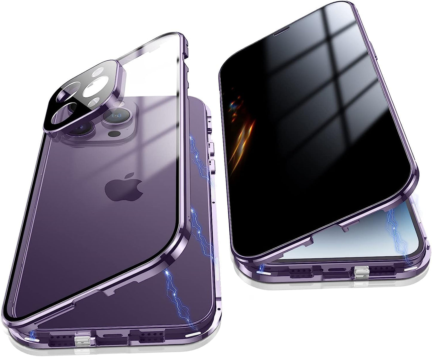 Jonwelsy anti Peeping Case for Iphone 14 Pro Max, 360 Degree Front and Back Privacy Tempered Glass Cover, anti SPY Screen, anti Peep Magnetic Adsorption Metal Bumper for Iphone 14 Pro Max (Silver)  Jonwelsy Purple  