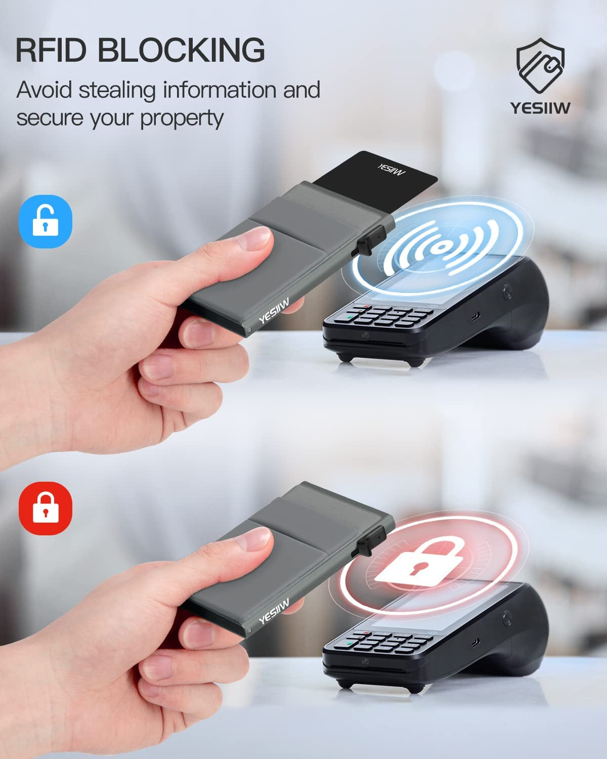 YESIIW Auto Pop up Credit Card Holder with Money Pocket | Minimalist Business Card Wallet RFID Blocking for Men | Smart Slim Aluminum Metal Debit Card Case Gifts for Dad Fathers | Space Gray  YESIIW   