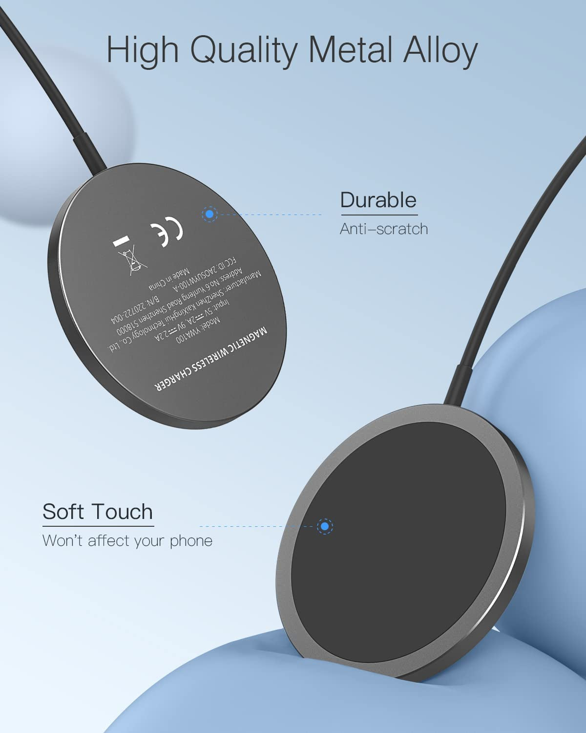 2 Pack Magnetic Wireless Charger Compatible with Magsafe Charger for Iphone 14 Pro Max/14 Plus/Iphone 13 Pro Max/13 Mini/Iphone 12, Magnetic Wireless Charging Pad for Airpods 3/2/Pro,Mag Safe Charger  YW100A   