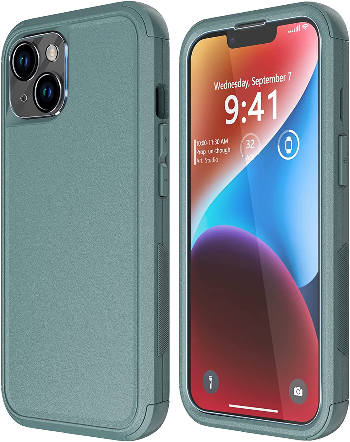 Diverbox for Iphone 14 Case [Shockproof] [Dropproof] [Tempered Glass Screen + Camera Lens Protector],Heavy Duty Protection Phone Case Cover for Apple Iphone 14 (Dark Green)  DiverBox Pine Green  