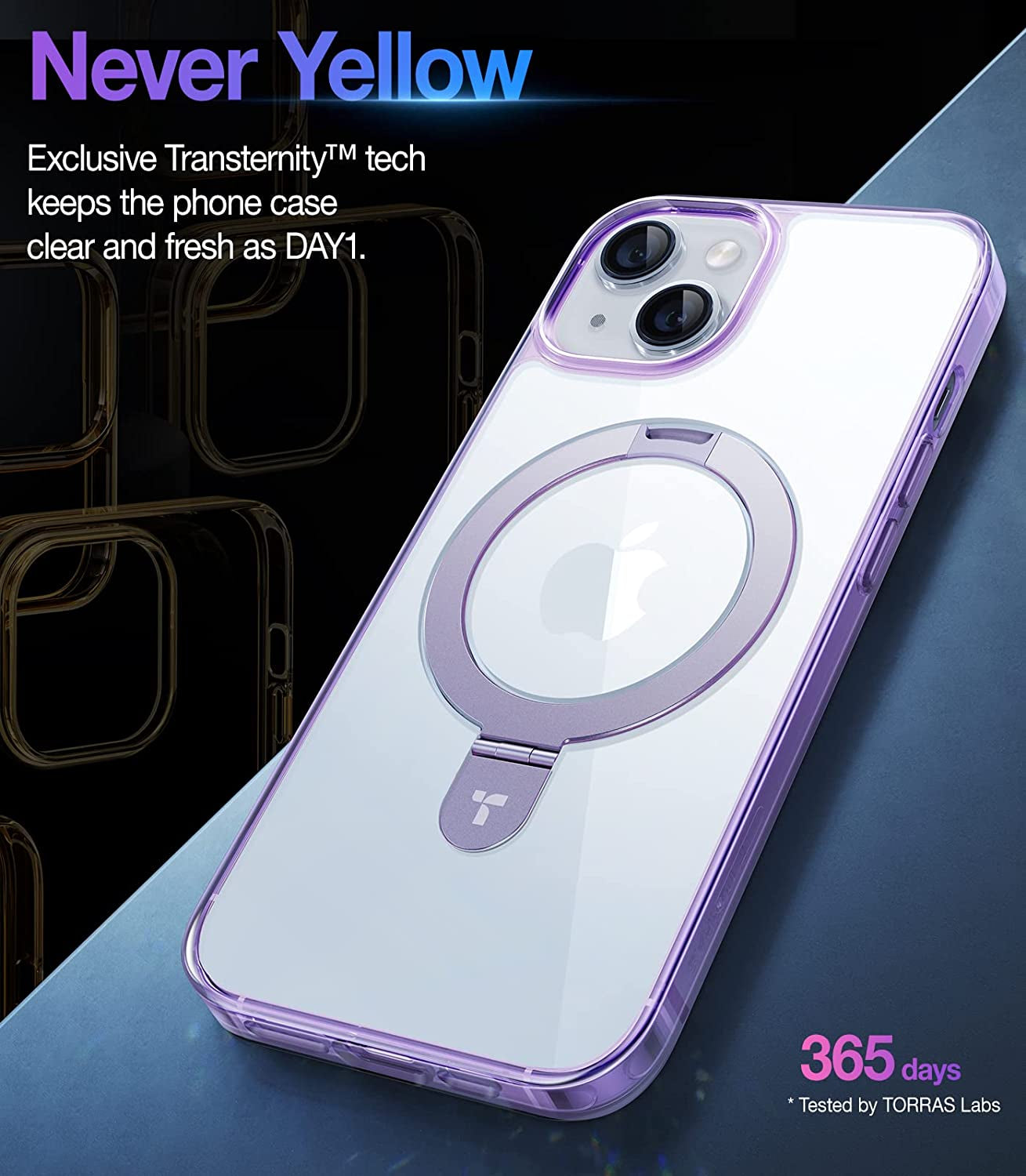 TORRAS UPRO™ Ostand for Iphone 14 Case/Iphone 13 Case with Stand, [Compatible with Magsafe] [Anti-Yellow] Mil-Grade Protective Magnetic Clear Case for Iphone 13/Iphone 14 Case, Lilac Clear  TORRAS   