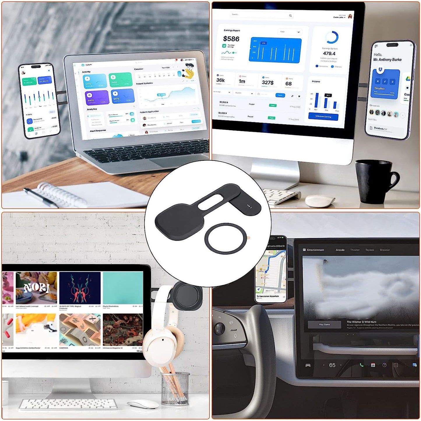 Ciciglow Magnetic Laptop Phone Holder, Adjustable Phone Stand, Laptop and Phone Dual Screen Interaction, for Mobile Phones with Magnetic Guide Such as Ip12 13 14  ciciglow   