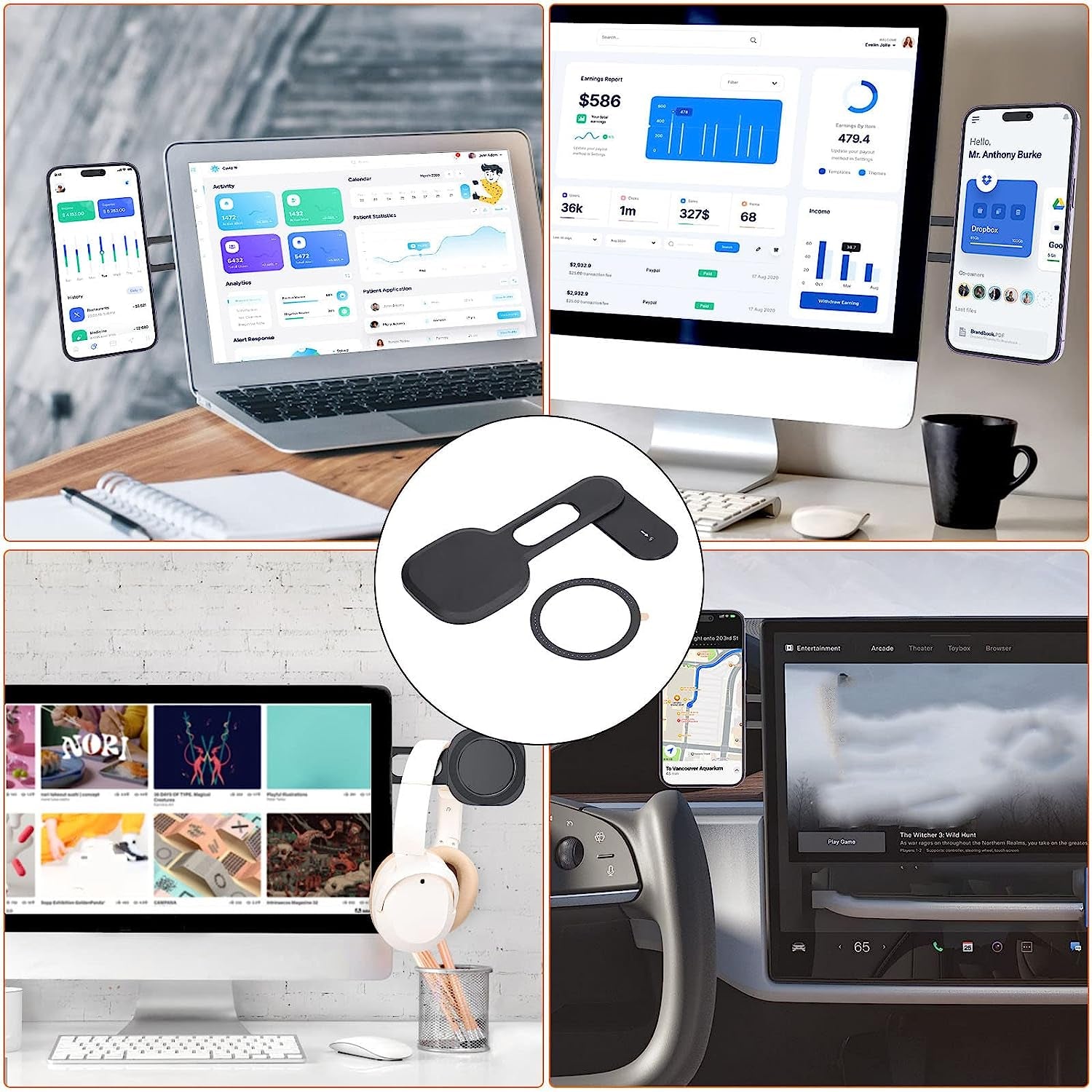 Ciciglow Magnetic Laptop Phone Holder, Adjustable Phone Stand, Laptop and Phone Dual Screen Interaction, for Mobile Phones with Magnetic Guide Such as Ip12 13 14  ciciglow   