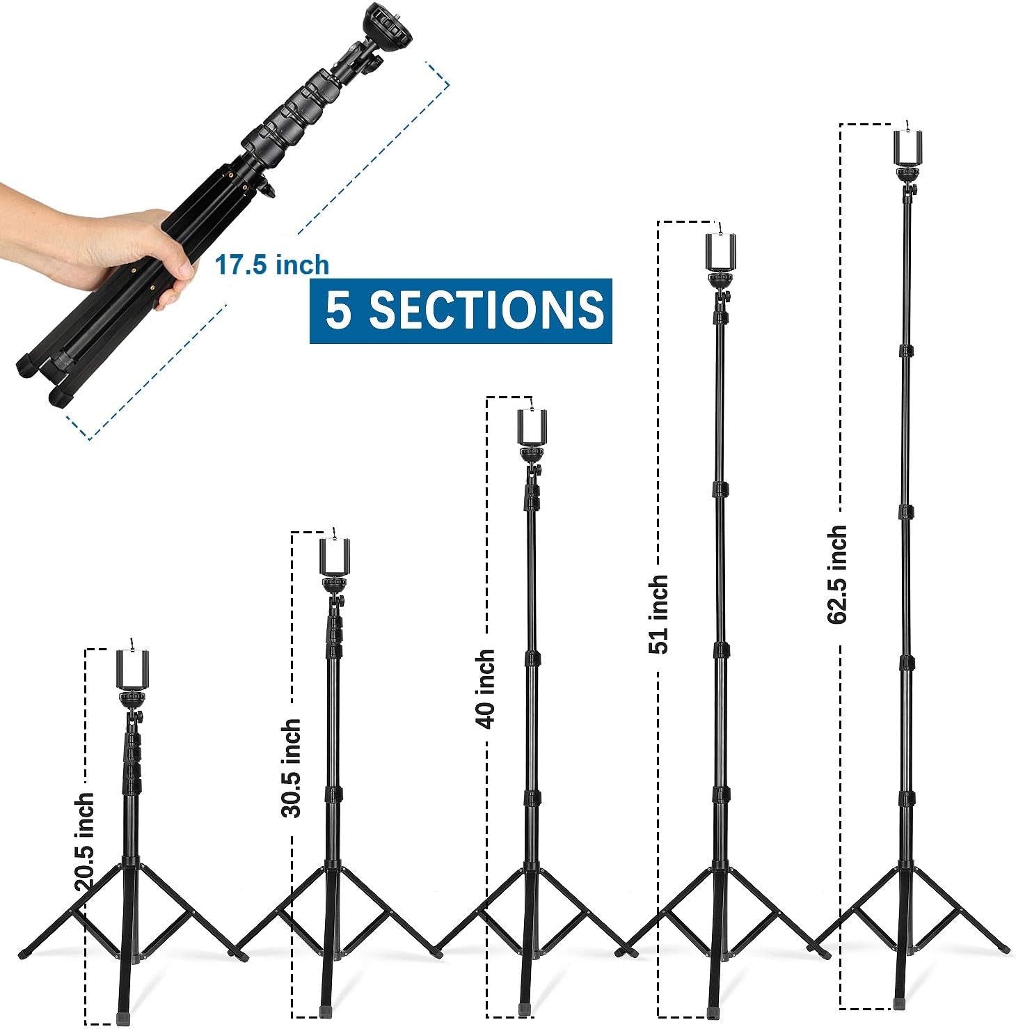 Phone Tripod, Extendable Selfie Stick Tripod  WAAO   