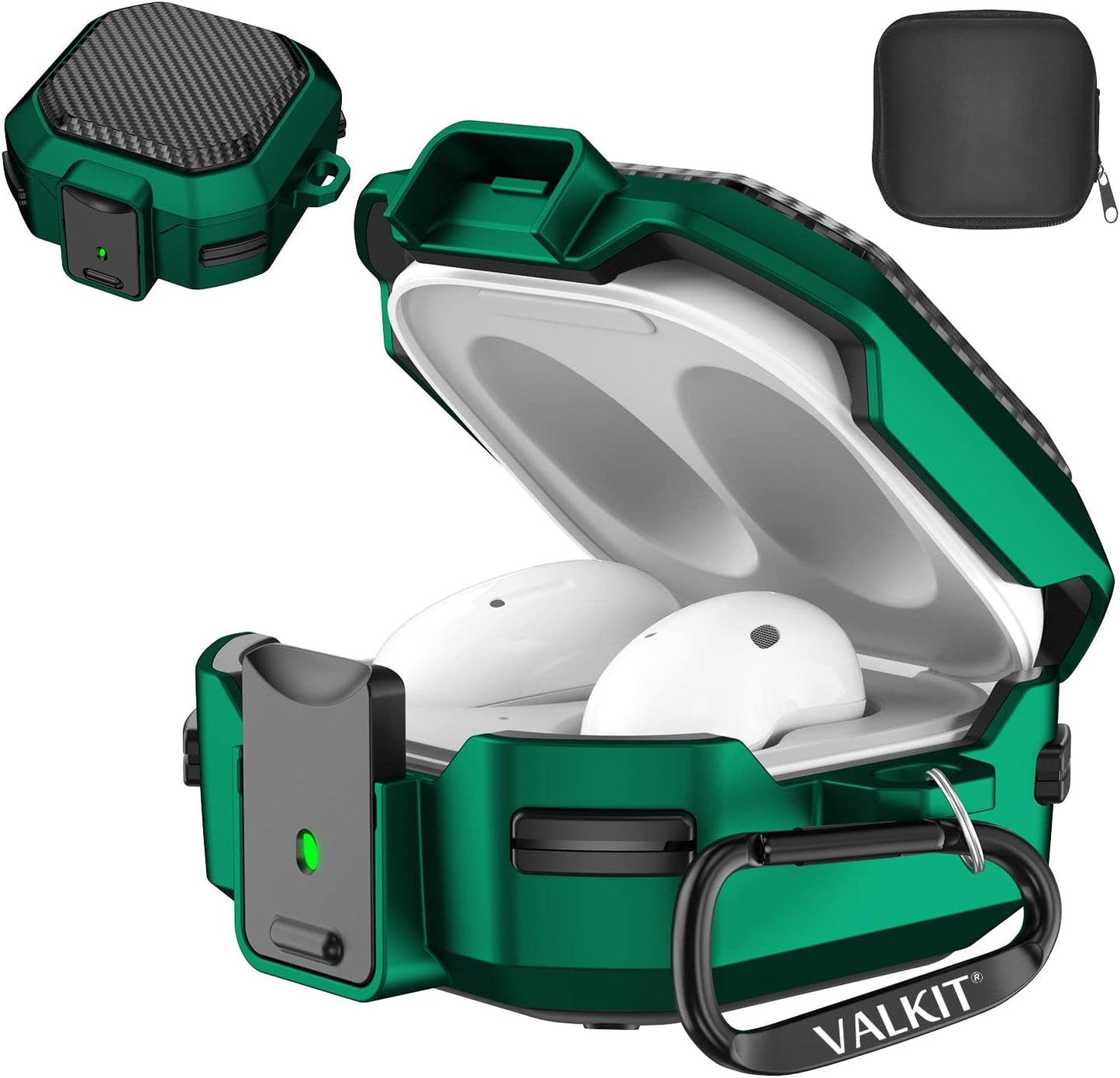 Valkit Compatible Galaxy Buds 2 Pro/Galaxy Buds 2/Galaxy Buds Pro/Buds Live Case with Lock, Full Body Protective Case for Men Women Shockproof Skin Cover for Samsung Earbuds with Keychain,Blue  VKT Carbon Fiber Green  