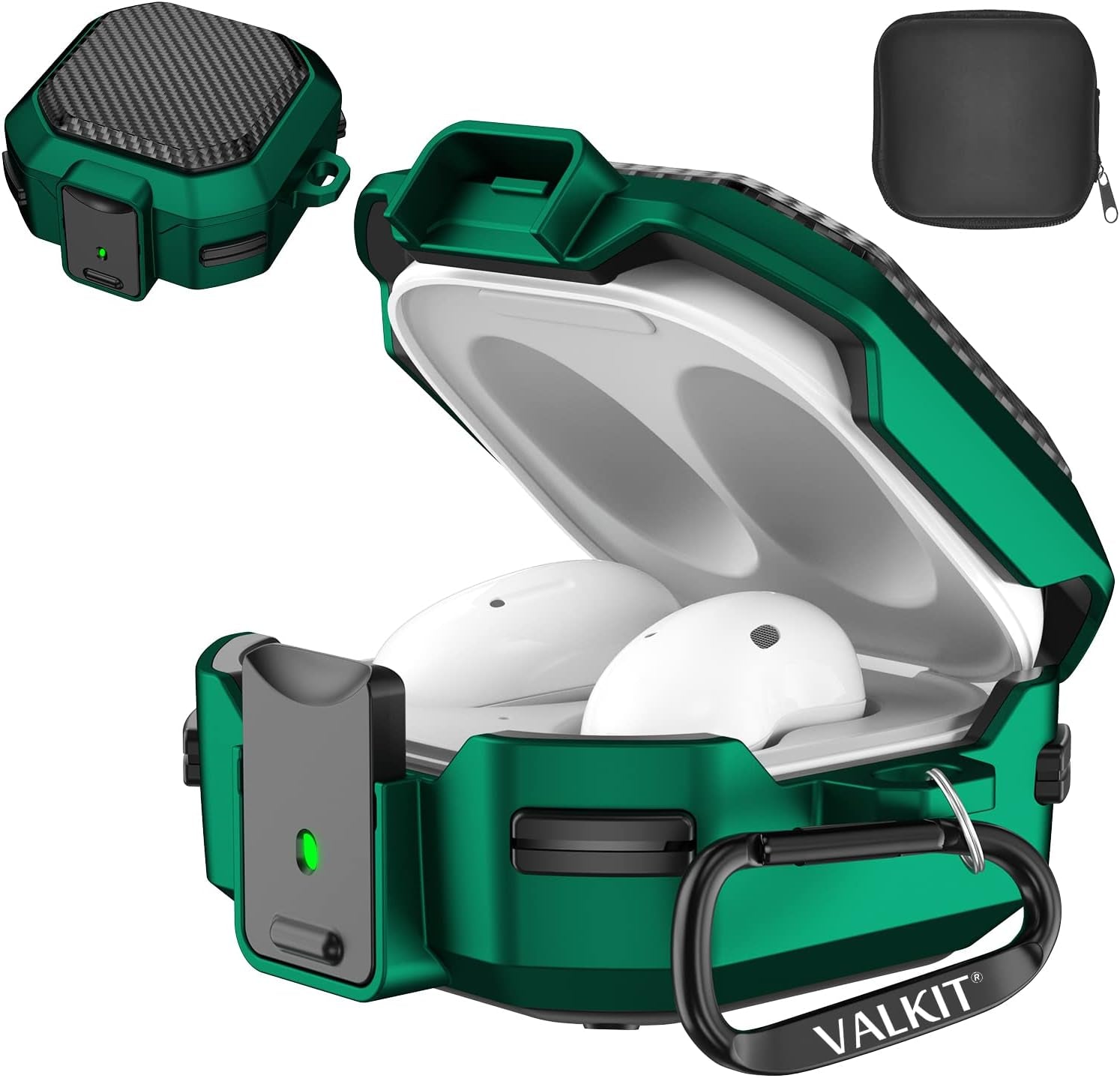 Valkit Compatible Galaxy Buds 2 Pro/Galaxy Buds 2/Galaxy Buds Pro/Buds Live Case with Lock, Full Body Protective Case for Men Women Shockproof Skin Cover for Samsung Earbuds with Keychain,Blue  VKT Carbon Fiber Green  