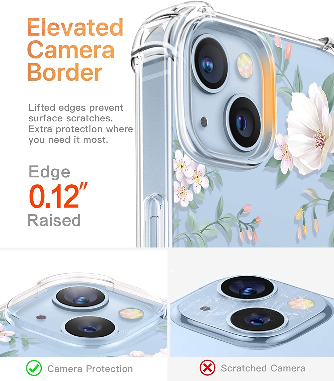 GVIEWIN Compatible with Iphone 14 Case with Screen Protector + Camera Lens Protector, Soft Shockproof Clear Floral Phone Protective Cover for Women, Flower Pattern Design 6.1" (Magnolia/White)  GVIEWIN   