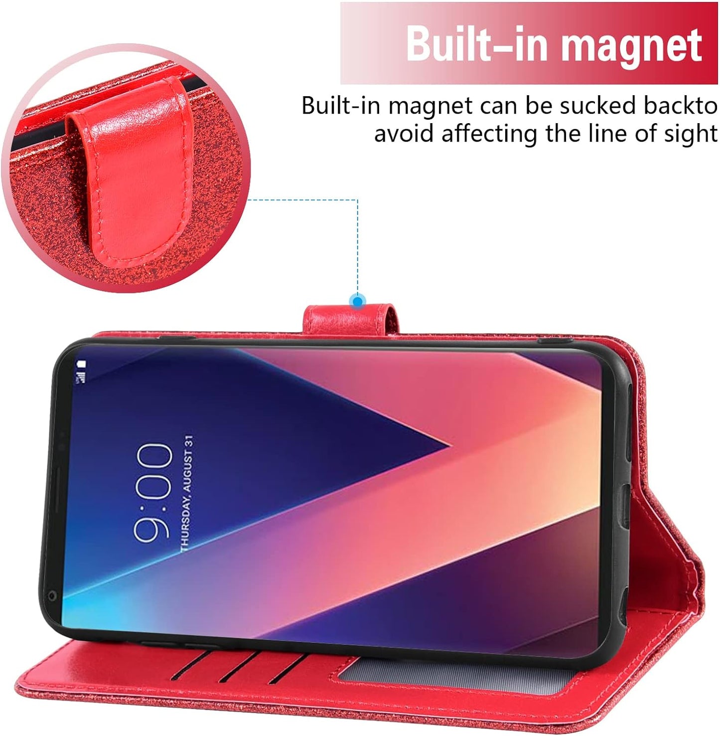 Asuwish Phone Case for LG V35 Thinq V30 plus with Tempered Glass Screen Protector and Glitter Wallet Cover Card Holder Slot Stand Flip LGV30 LGV35 LG30 LG35 V 30 35 V30+ 30+ V30S H931 Women Men Red  Asuwish   