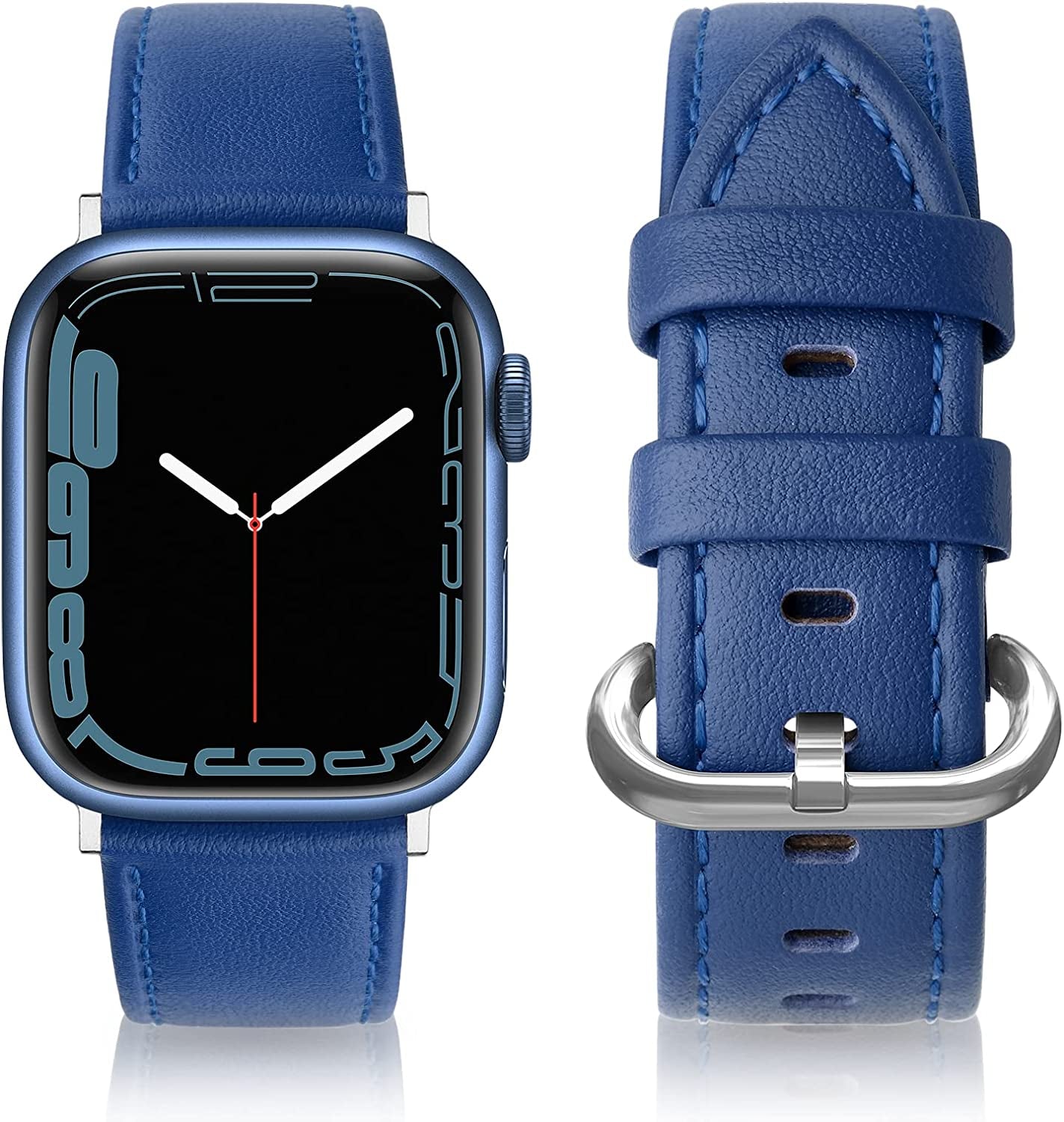 SWEES Leather Bands Compatible with Apple Watch Bands 41Mm 40Mm 38Mm Women Men, Genuine Leather Bands Replacement Strap for Apple Iwatch SE2 SE Series 8 7 6 5 4 3 2 1,Sports & Edition  SWEES Classic Blue  