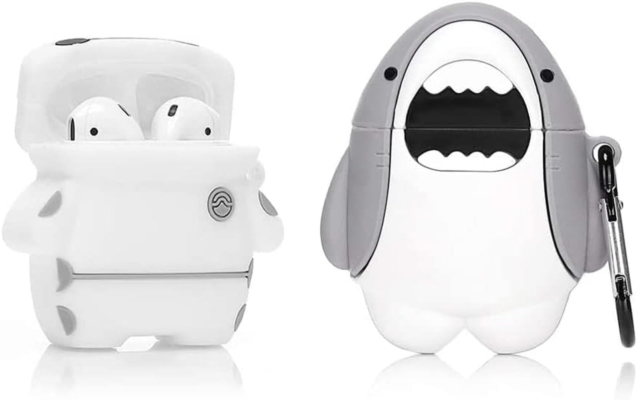 (2 Pack) BGAANM Cute Airpods 1/2 Case Silicone Cover with Keychain, Cartoon Skin Design Headphones Charging Case Protective Cover Accessories Kits Compatible for Airpods 1 and 2  BGAANM Shark+Baymax  