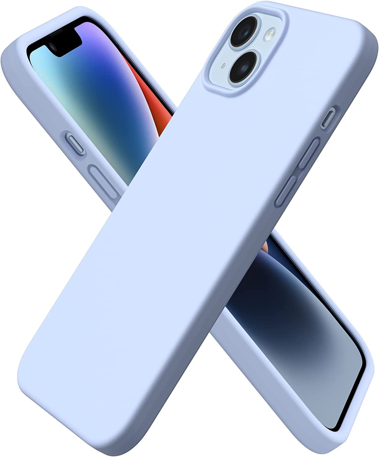 ORNARTO Compatible with Iphone 14 plus Case 6.7, Slim Liquid Silicone 3 Layers Full Covered Soft Gel Rubber Case Protective Cover 6.7 Inch-Baby Yellow  ORNARTO Baby Blue  